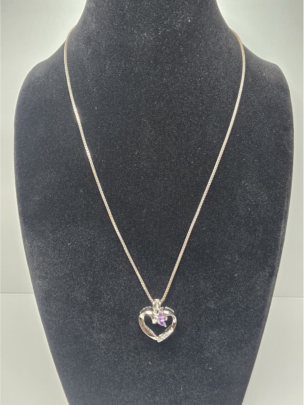 Sterling Silver Amethyst Open Heart Necklace 18"